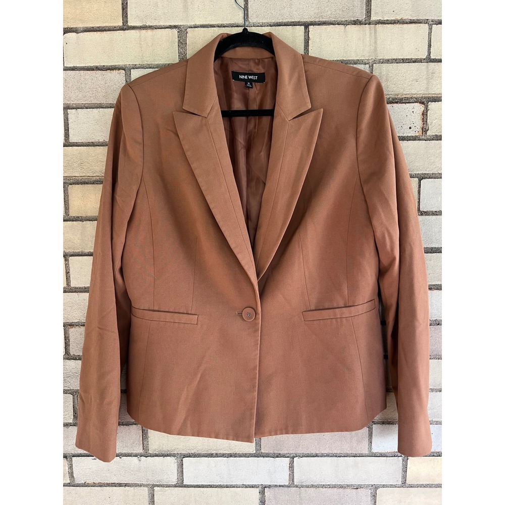 Nine West Brown Single Button Notched Lapel Blazer Jacket Size 10